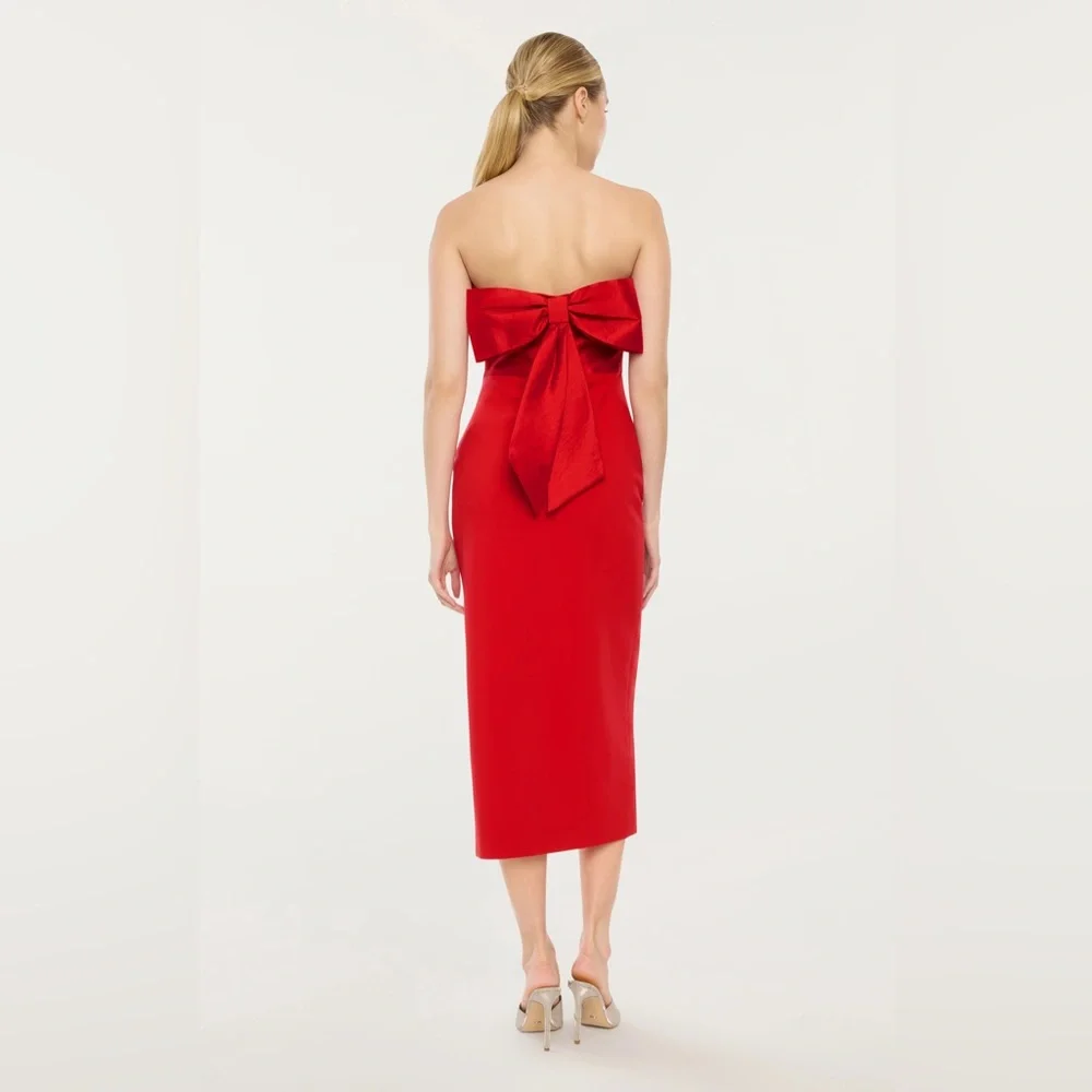 Likely Valerie‎ Strapless Bow Back Dress Size 6 Red Midi Slit NWT